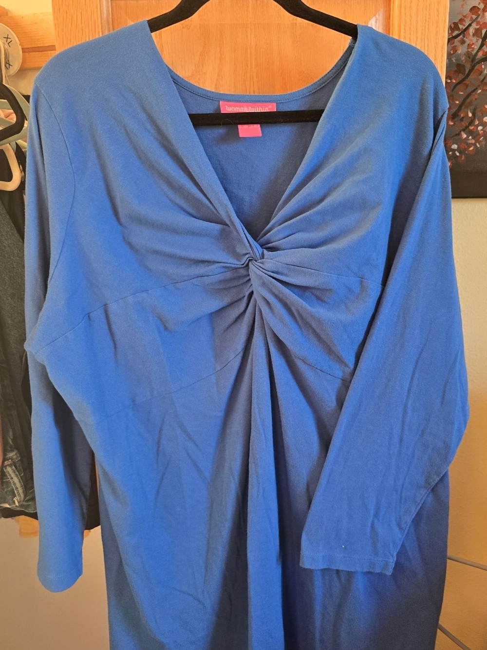 Woman Within Blue Knot-Front Long Sleeve Top